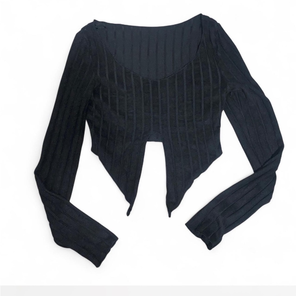 Black Ribbed Long Sleeve Top
